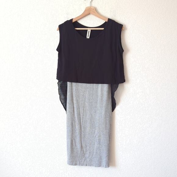 Anthropologie Amadi Dress Womens Small Drape Overlay Layered Black Gray USA - Picture 5 of 7